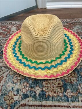 San Diego Hat Company Kids Straw Sun Hat with Pink, Yellow & Teal Trim